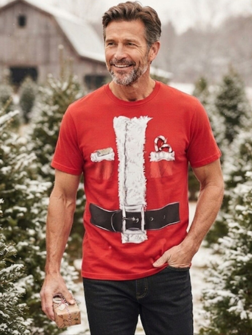 Fruit of the Loom Men's Christmas Santa Suit Graphic Costume T-Shirt Red.  XL
